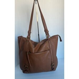 THE SAK HAPPY AND FREE LARGE COGNAC BROWN PEBBLED LEATHER SHOULDER TOTE BAG